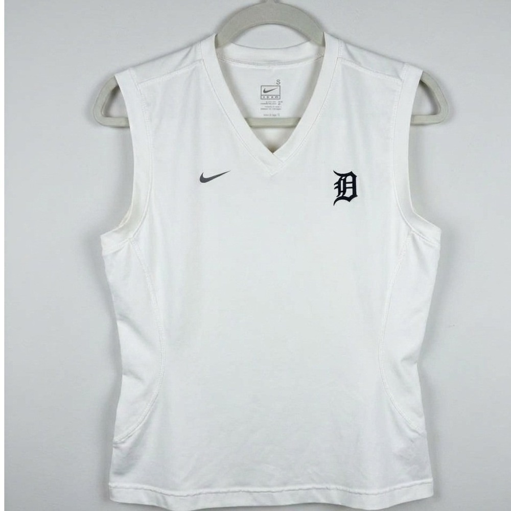 Nike Team Detroit Tigers Sleeveless V-Neck Top White Nike FIT Small